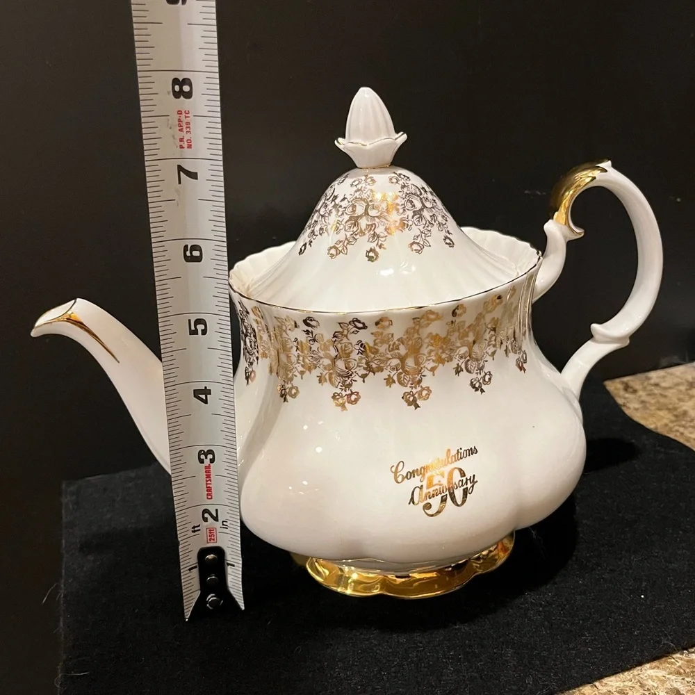 Vintage Royal Albert 50th Anniversary 6 C Teapot, Creamer, Plate, Lefton Tea Cup